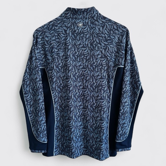 Peter Millar Womens Medium Navy White Leaf Pattern 1/4 Zip Pullover Top UPF 50+ - Picture 3 of 13